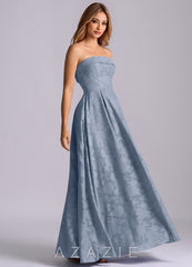 Azazie Lucienne Dusty Blue A-Line Strapless Floral Burnout Dress