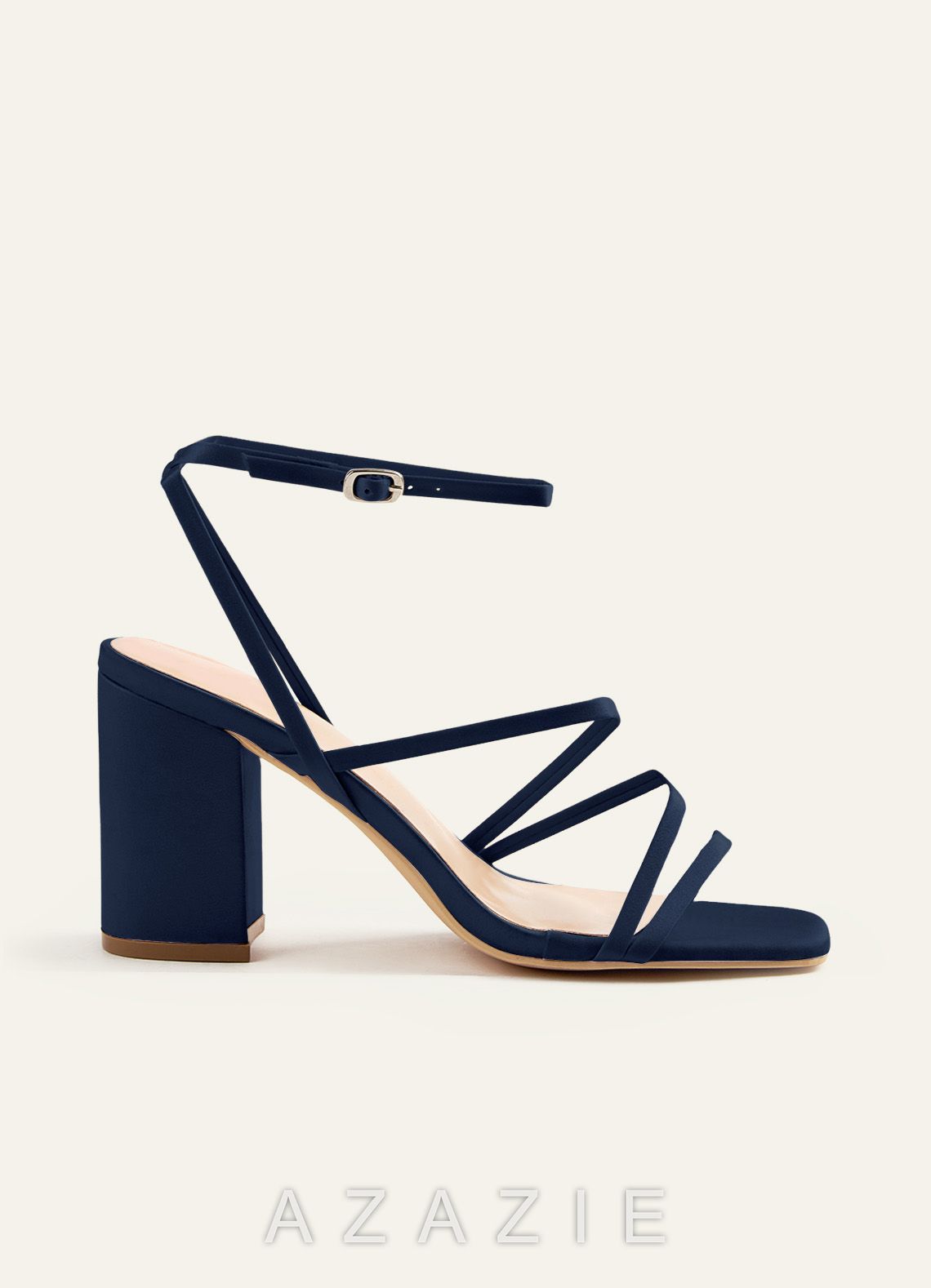 Matching Color Matte Satin Ankle Strap Block Heel Sandals