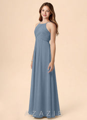 Azazie Ginny Junior Dusty Blue A-Line Pleated Chiffon Dress dusty_blue