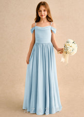 Azazie Shia Girls Formal Sky Blue A-Line Off the Shoulder Chiffon Dress sky_blue