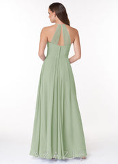 Azazie Ginger Dusty Sage A-Line Halter Pleated Chiffon Dress dusty_sage