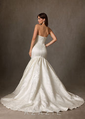 Azazie Quinta Antique White Mermaid Strapless Floral Jacquard Dress antique_white