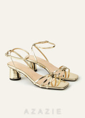 Metallic Knotted Ankle Strap Mid-Heel Sandals