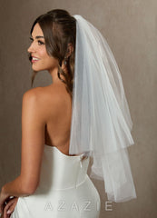 Simple Waist Length Layered Veil with Blusher