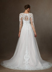 Azazie Essy Wedding Dress Diamond White A-Line V-Neck Sequins Tulle Dress diamond_white