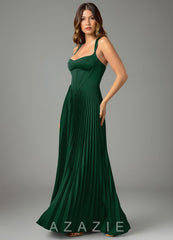 Azazie Avenelle Dark Green A-Line Corset Stretch Satin Dress dark_green