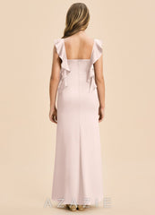 Azazie Jessamine Junior Blushing Pink Sheath Ruched Stretch Satin Dress blushing_pink