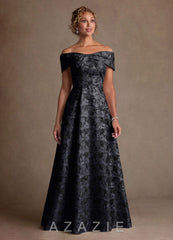 Azazie Harriett Black A-Line Off the Shoulder Floral Jacquard Dress