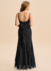 Azazie Lioren Junior Black Mermaid Bow Chiffon Dress black