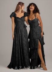 Azazie Aricella Black A-Line Corset Floral Burnout Dress black