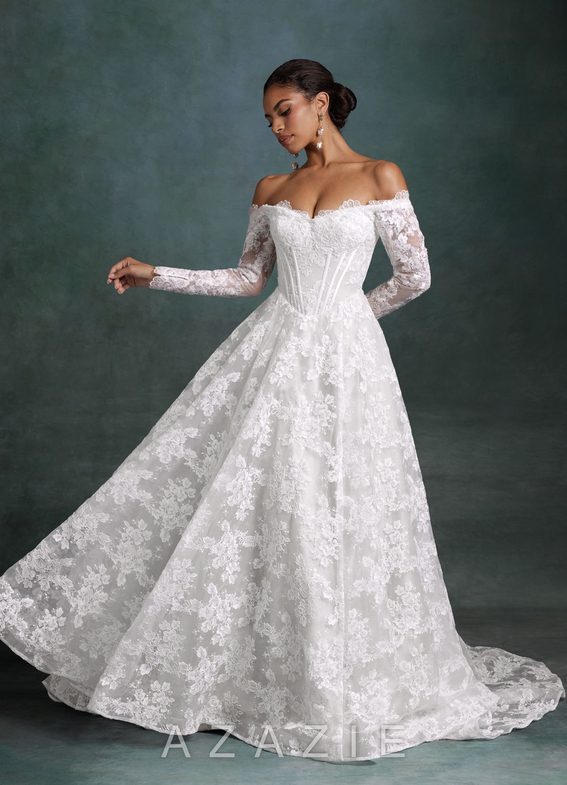 Azazie Skylar Diamond White A-Line Sweetheart Neckline Lace Dress