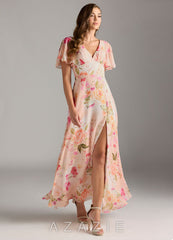 Azazie Kimber Abstract Bouquet Floral A-Line Flounce Sleeve Chiffon Dress abstract_bouquet_floral