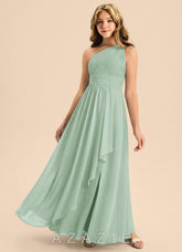 Azazie Skye Junior Agave A-Line Pleated Chiffon Dress