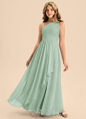 Azazie Skye Junior Agave A-Line Pleated Chiffon Dress