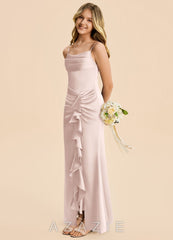 Azazie Rosalia Junior Blushing Pink Sheath Pleated Stretch Satin Dress blushing_pink