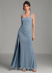 Azazie Ezra Dusty Blue Mermaid Pleated Mesh Dress dusty_blue