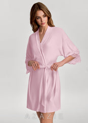 Soft Rayon Lace Trim Bridal Robe sheer_pink