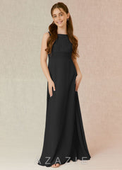 Azazie Snow Junior Black A-Line Lace Chiffon Dress black