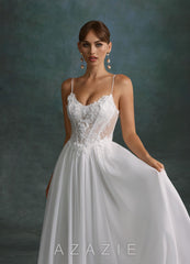 Azazie Laurelle Diamond White A-Line Chiffon Dress diamond_white