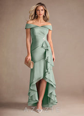 Azazie Billings Agave Mermaid Off the Shoulder Stretch Satin Dress