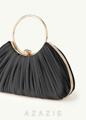Matching Color Metallic Satin Pleated Handbag black