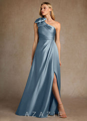 Azazie Easton Dusty Blue A-Line One Shoulder Stretch Satin Dress dusty_blue