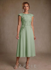 Azazie Crista Dusty Sage A-Line Lace Chiffon Dress
