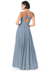 Azazie Avelina Dusty Blue A-Line V-Neck Pleated Chiffon Dress dusty_blue