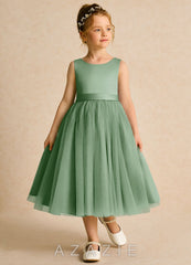 Azazie Pear Matcha Ball-Gown Bow Tulle Dress matcha
