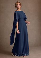 Azazie Marilla Dark Navy A-Line Pleated Chiffon Dress dark_navy