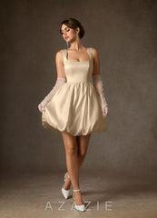 Azazie Blossom Champagne A-Line with Pockets Satin Dress champagne
