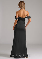 Azazie Johana Black Mermaid Off the Shoulder Stretch Satin Convertible Dress black