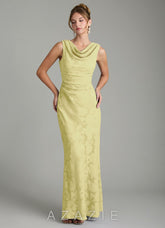 Azazie Kieryn Lemon Sorbet Mermaid Pleated Floral Burnout Dress