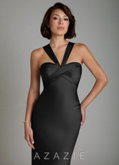 Azazie Zaria Black Mermaid Sweetheart Neckline Stretch Satin Dress black