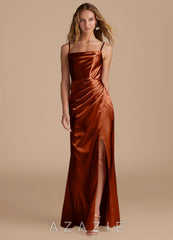 Azazie Marzia Auburn Mermaid Pleated Metallic Satin Dress auburn