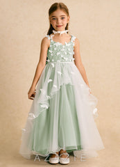 Azazie Darlina Ivory Dusty Sage Ball-Gown Lace Tulle Dress