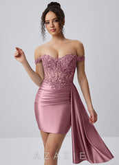 Oralien Dusty Pink Beading Sequin Embroidery Stretch Satin Ruffles Corset Lace-U