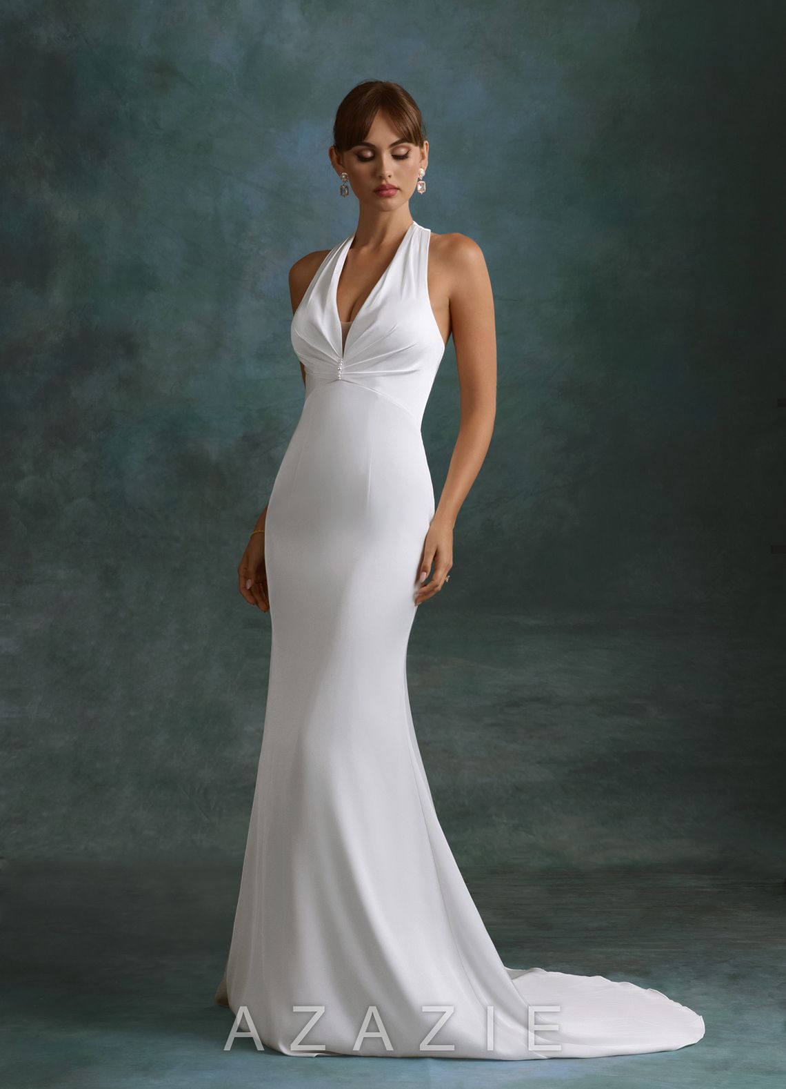 Azazie Melinda Diamond White Sheath Stretch Satin Dress