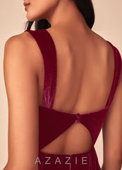 Azazie Lanessa Burgundy Mermaid V-Neck Keyhole Back Velvet Dress burgundy