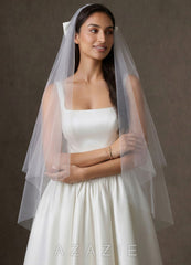 Satin Bow Hip Length Veil with Blusher diamond_white