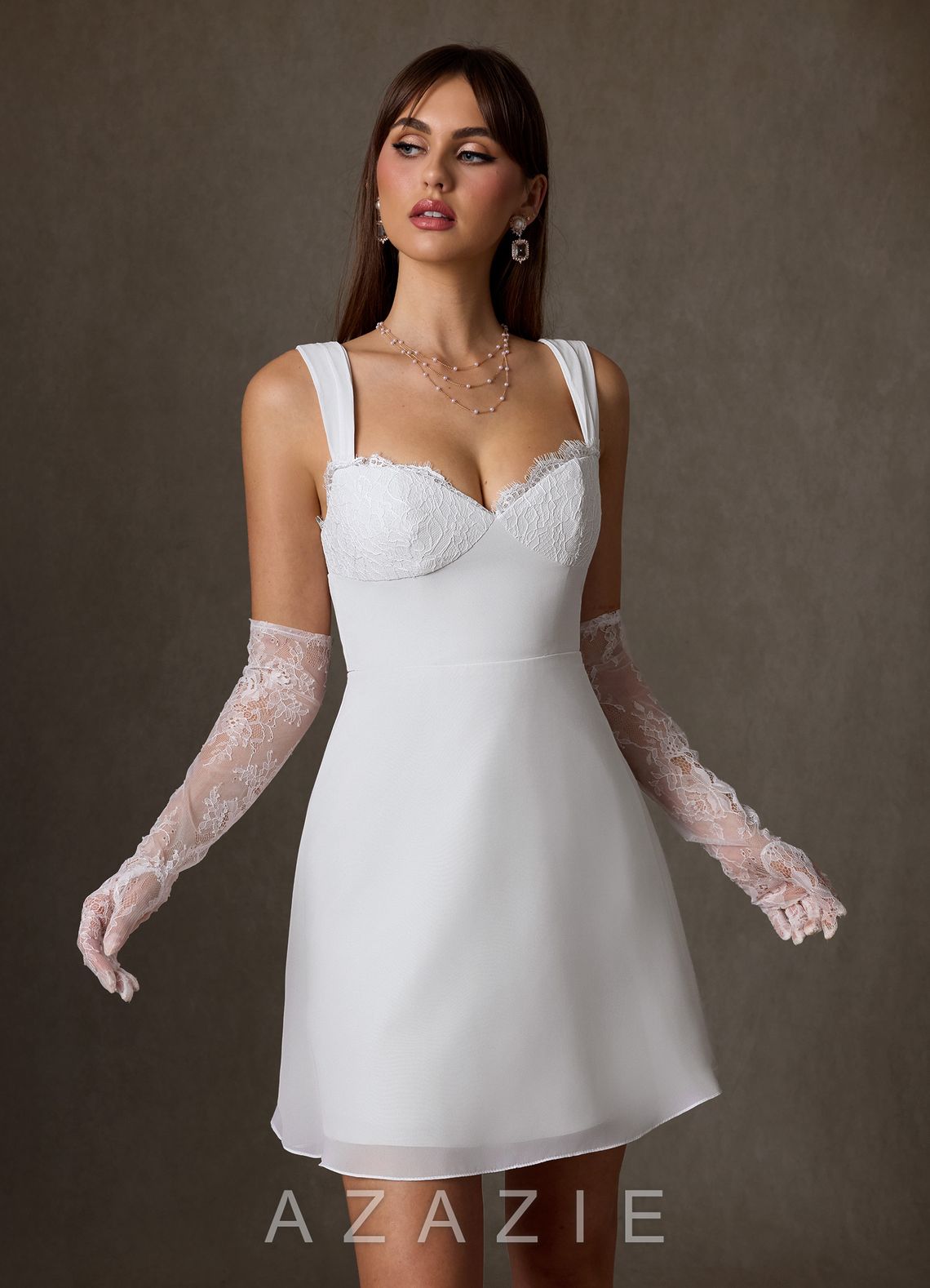 Azazie Scarlette Diamond White A-Line Sweetheart lace Chiffon Dress