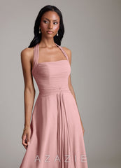 Azazie Clarisa Dusty Rose A-Line Pleated Chiffon Dress dusty_rose