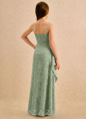 Azazie Cannoli Girls Formal Dusty Sage A-Line Pleated Floral Burnout Dress dusty_sage