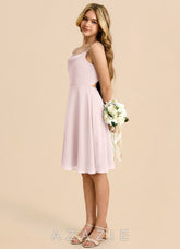 Azazie Shale Junior Blushing Pink A-Line Bow Chiffon Dress