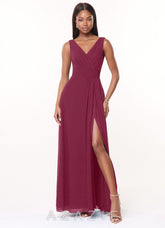 Azazie Karina Mulberry A-Line Pleated Chiffon Dress