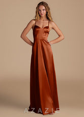 Azazie Mei Auburn A-Line Sweetheart Neckline Metallic Satin Dress