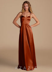 Azazie Mei Auburn A-Line Sweetheart Neckline Metallic Satin Dress