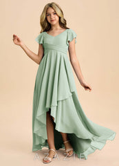 Azazie Caria Junior Agave A-Line Pleated Chiffon Dress