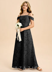 Azazie Anselie Junior Black A-Line Off the Shoulder Floral Burnout Dress