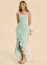 Azazie Reesie Junior Agave Sheath Ruched Chiffon Dress